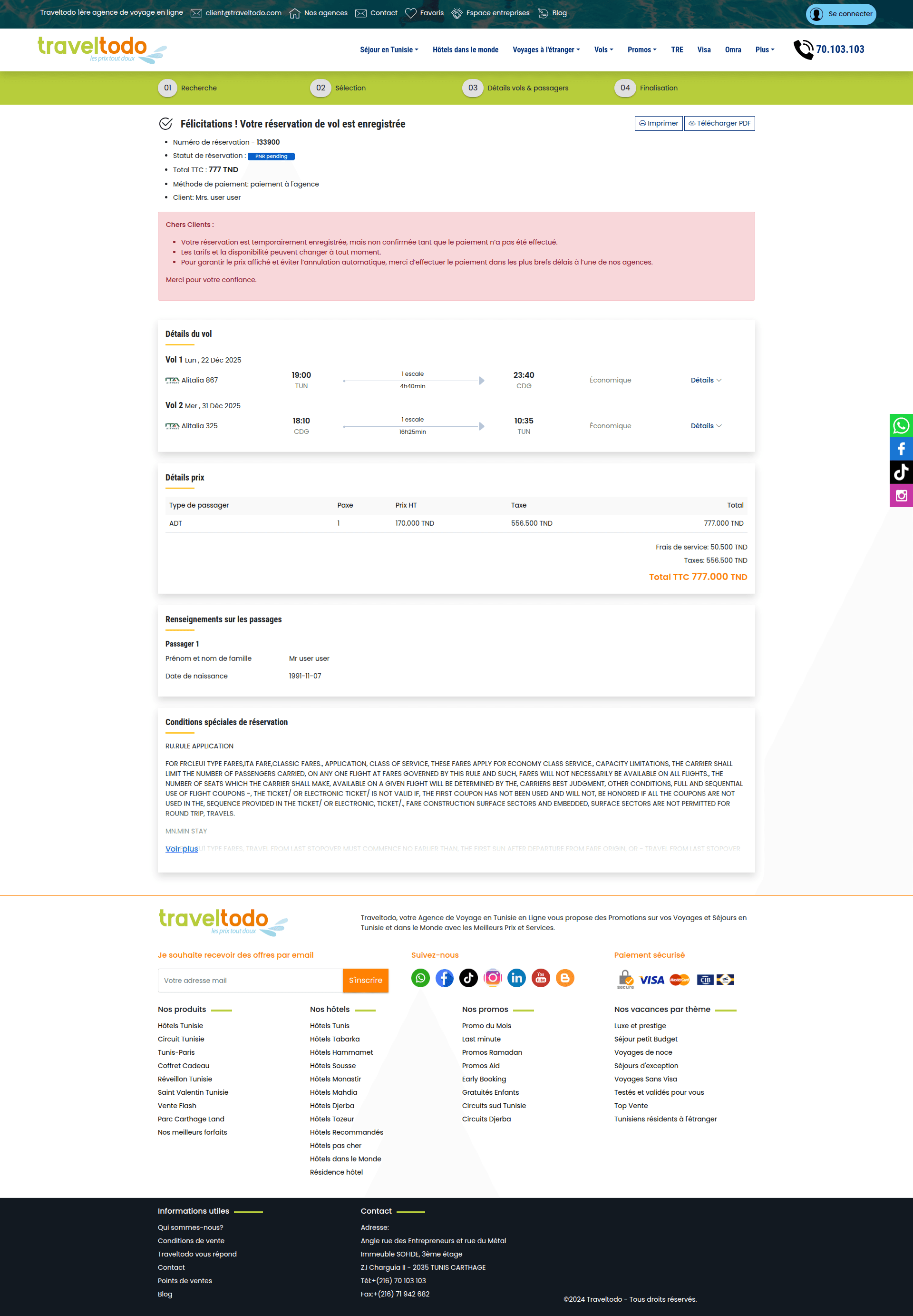 Booking Finalization